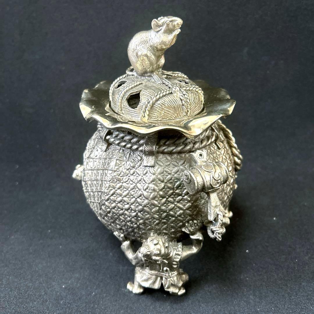 ・伝統工芸　高岡銅器　洋銀　香炉　須賀月芳　砂金袋　置物　インテリア　香道具