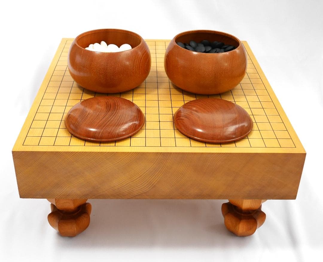 【2回使用】碁盤脚付 30号 19路盤 碁笥・碁石付き 新かや材製