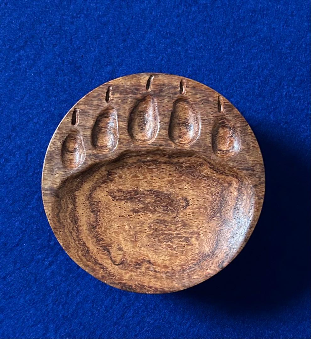 田中鱗水 木彫 フックソーサー 小物置き カリン 花梨 熊の足跡 直径8.8cm