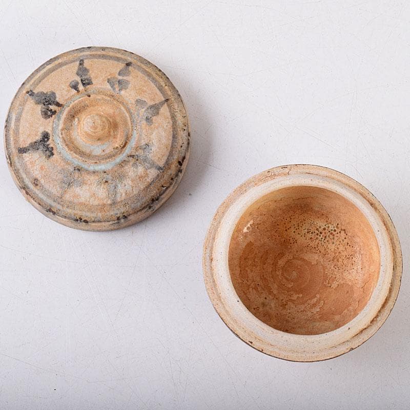 タイ古陶磁　スンコロク　宋胡禄　唐草文　盒子　香合　時代箱付　Z　8540