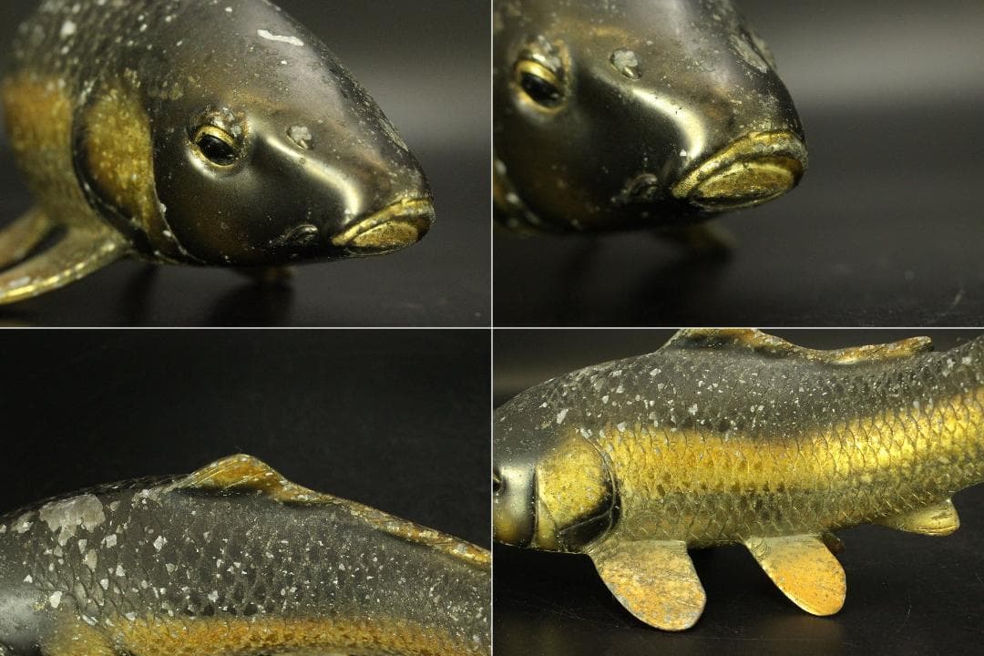 古い 鯉の置物 双魚 錦鯉(ZE457)
