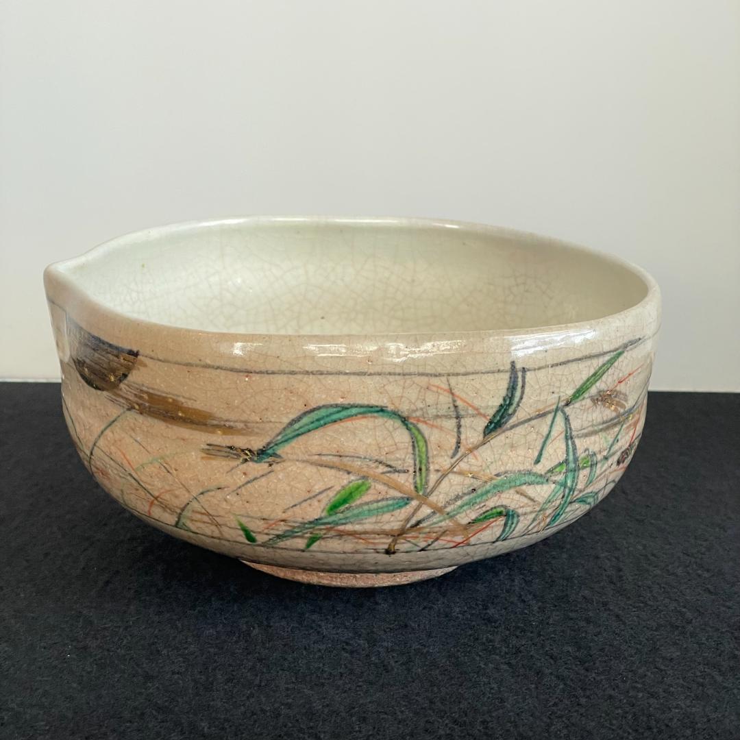 京焼 清水焼 燦光窯 井川和夫 菓子器 大鉢 片口 金彩 骨董 茶道具 ススキ文