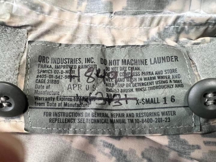 米軍 実物 レインパーカー ABU ライナー付き
