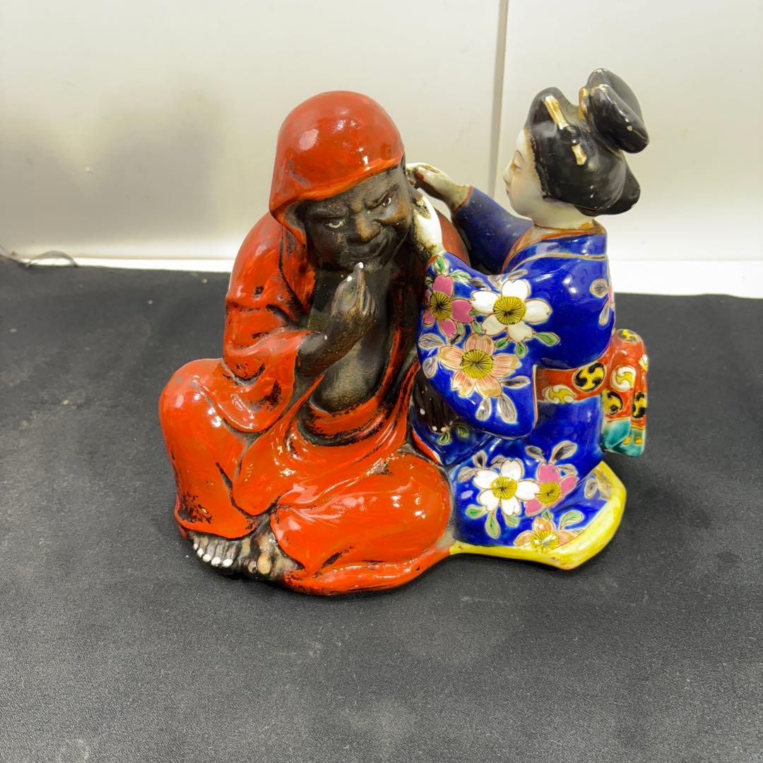 九谷焼　古九谷　和装美人　達磨の耳かき像　明治期？　置物　飾り物　時代物