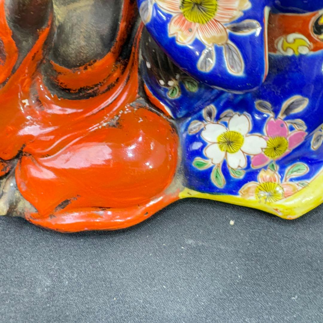 九谷焼　古九谷　和装美人　達磨の耳かき像　明治期？　置物　飾り物　時代物