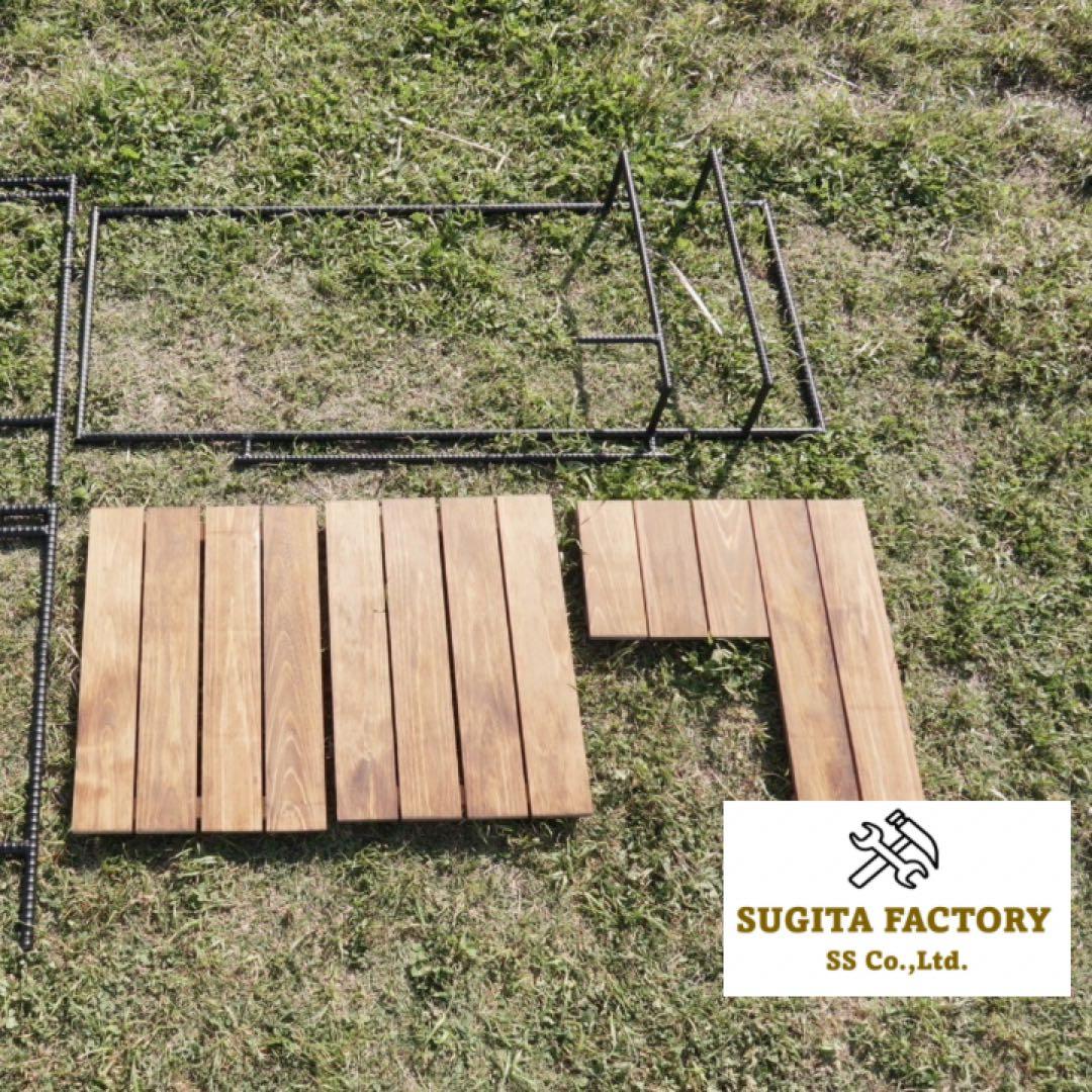 檜無垢材　タフまるJr対応アイアンテーブル　ローテーブル　L型