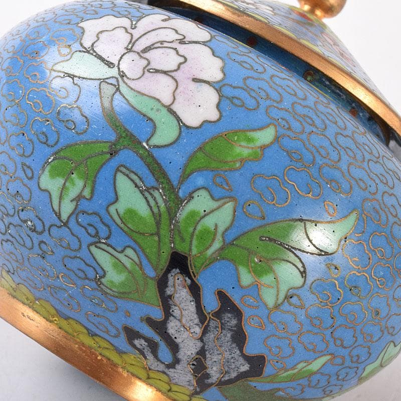 中国　古七宝琺瑯彩　花文　蓋爐　香炉　煎茶碗　3点まとめて　V　R8616