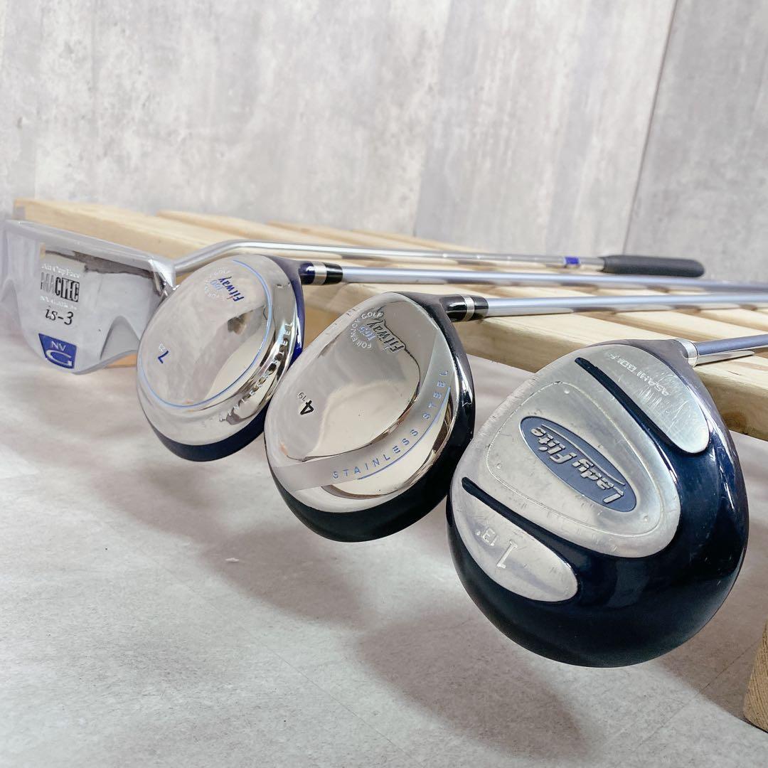 V832 朝日ゴルフ 他 ゴルフクラブ レディース セット 青 キャディバッグ