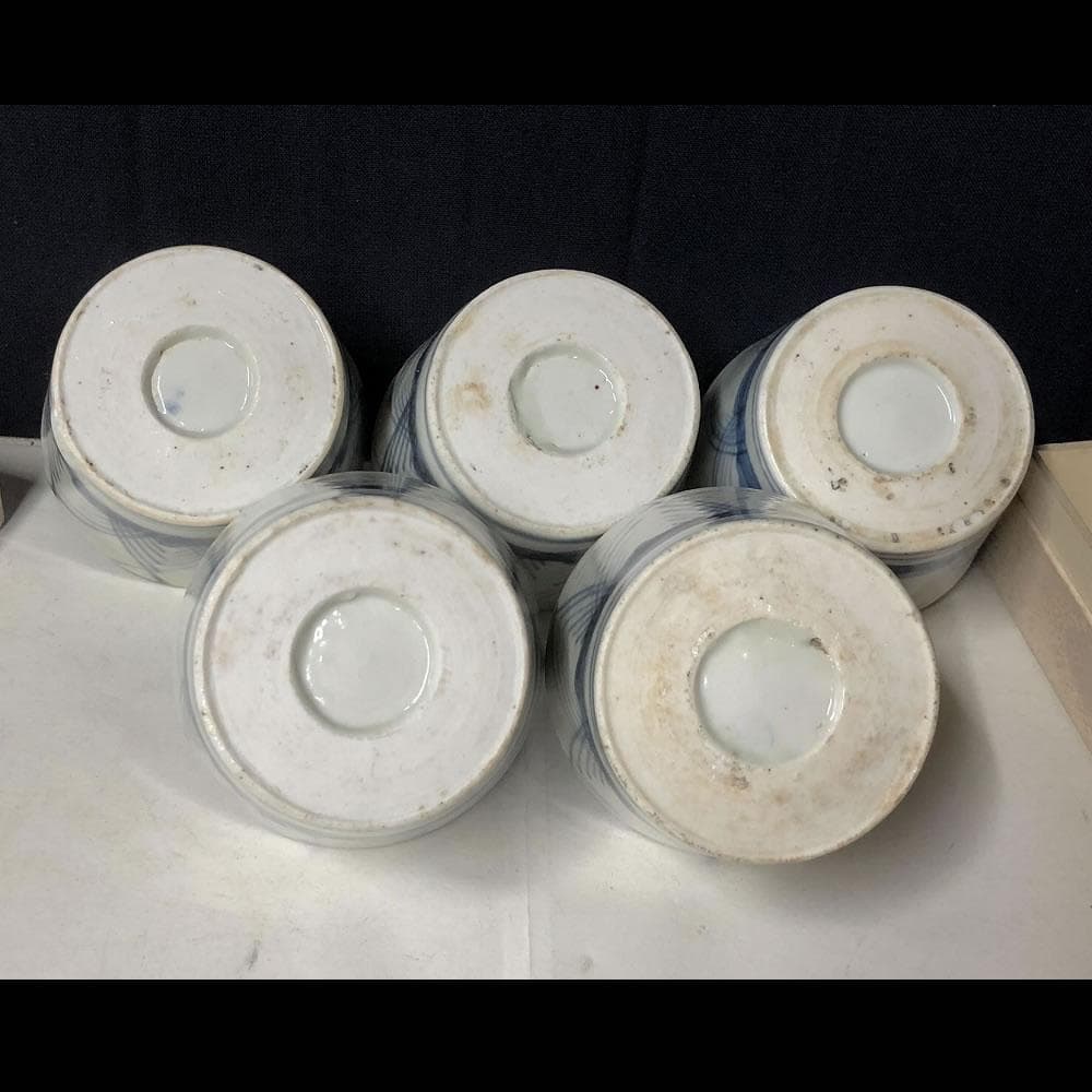 e780 古伊万里 蕎麦猪口 5客 染付 そば猪口