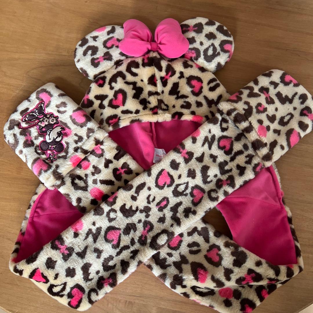 ディズニー ミニー ヒョウ柄マフラーファンキャップ