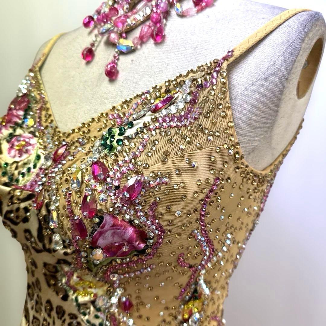 6320★Mピンク ヒョウ柄 花柄 スタンダードドレス 社交ダンス