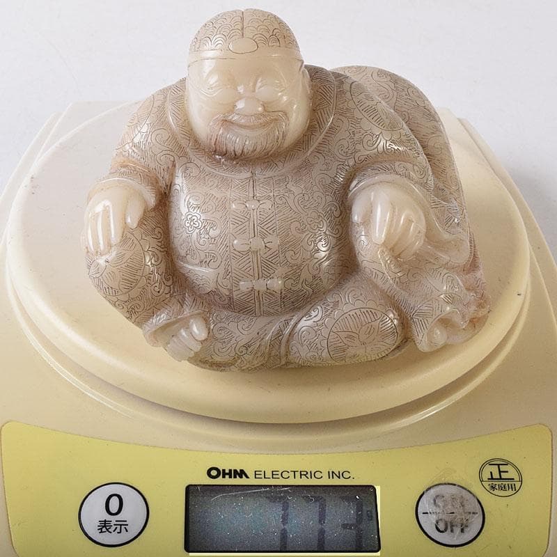 中国美術　玉石細密彫刻　白玉唐人物像　置物　古玩　M　R8236
