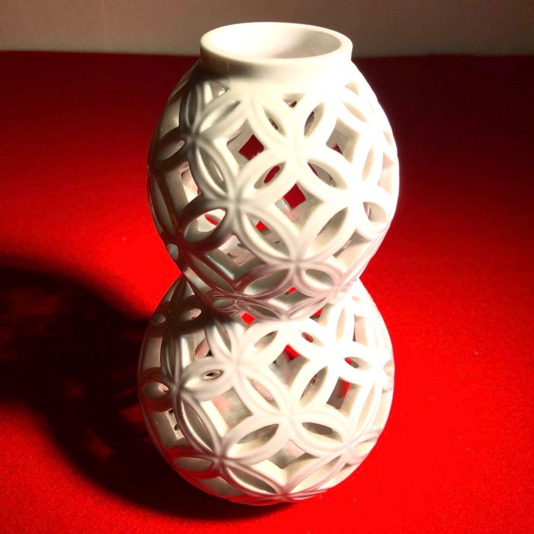 【茶道具】13代平石嘉助作　平戸白磁七宝透かし杓立