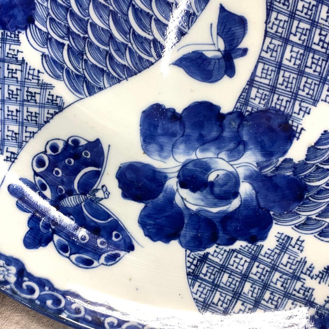 直径 46.6cm ! 大皿 飾り皿 時代物 蝶々 花 昭和レトロ 飾り皿 ③