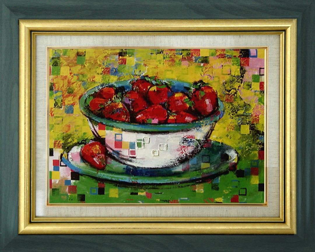 油絵 菅家令子 絵 絵画インテリア額付(白) uF6-061003 静物フルーツ