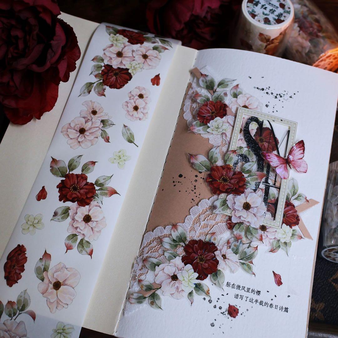 繁花文创《霜红棕染》海外マスキングテープ　マステ 【2663】