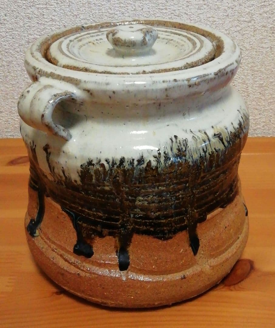 大橋裕作　大杉皿屋窯　朝鮮唐津　耳付　水指　共箱　仕服付　茶道具