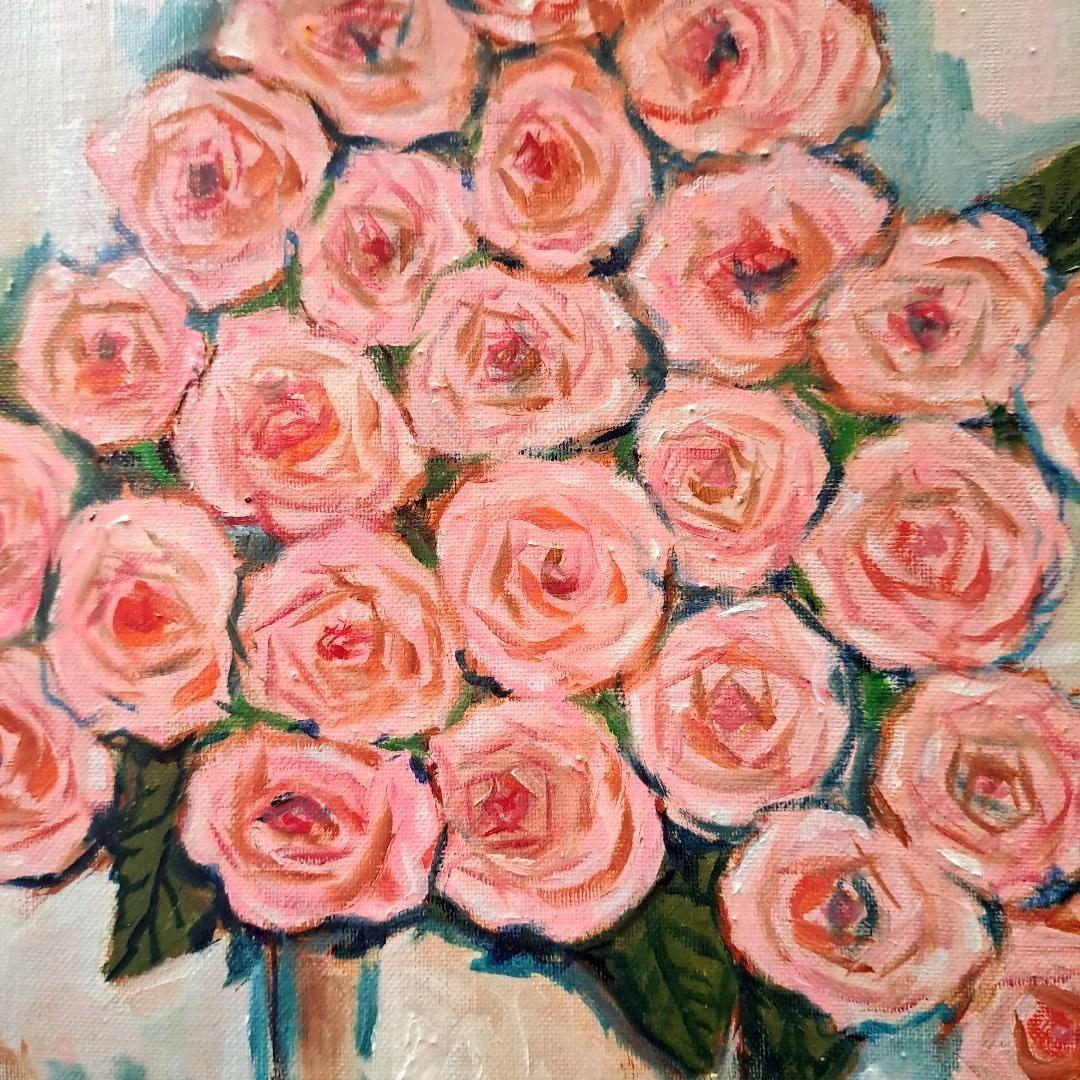 キャンバス油絵　専用　デリケートローズからアイボリーの空間 　大きいキャンパス