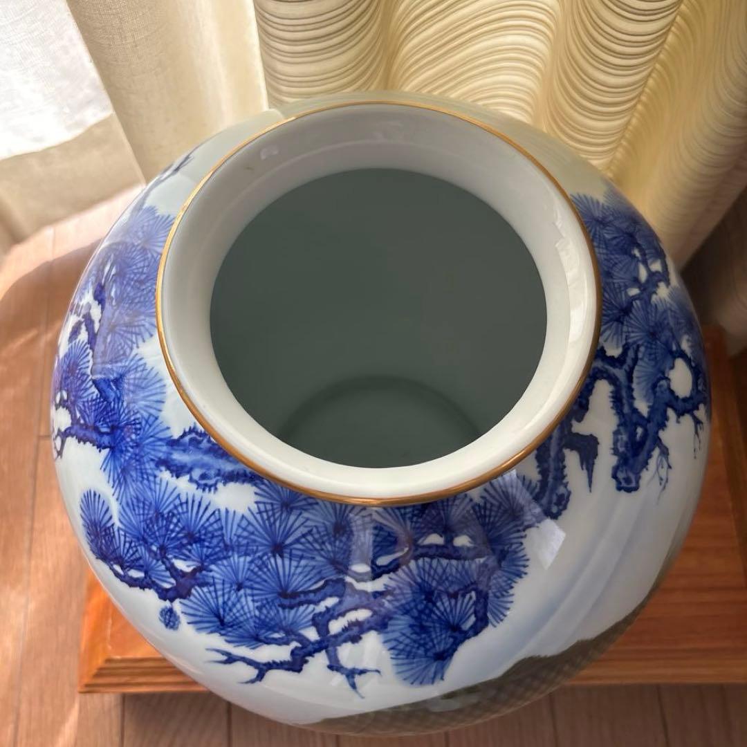 深川製磁 美術有田焼 松鯉 花瓶 宮内庁御用達 松と双鯉 大花瓶