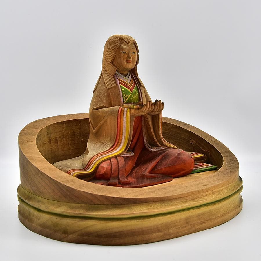 井波彫刻 仏師 砂田清定作 木彫 色絵彩色細密 竹取物語 高さ24cm かぐや姫