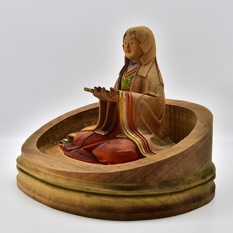 井波彫刻 仏師 砂田清定作 木彫 色絵彩色細密 竹取物語 高さ24cm かぐや姫