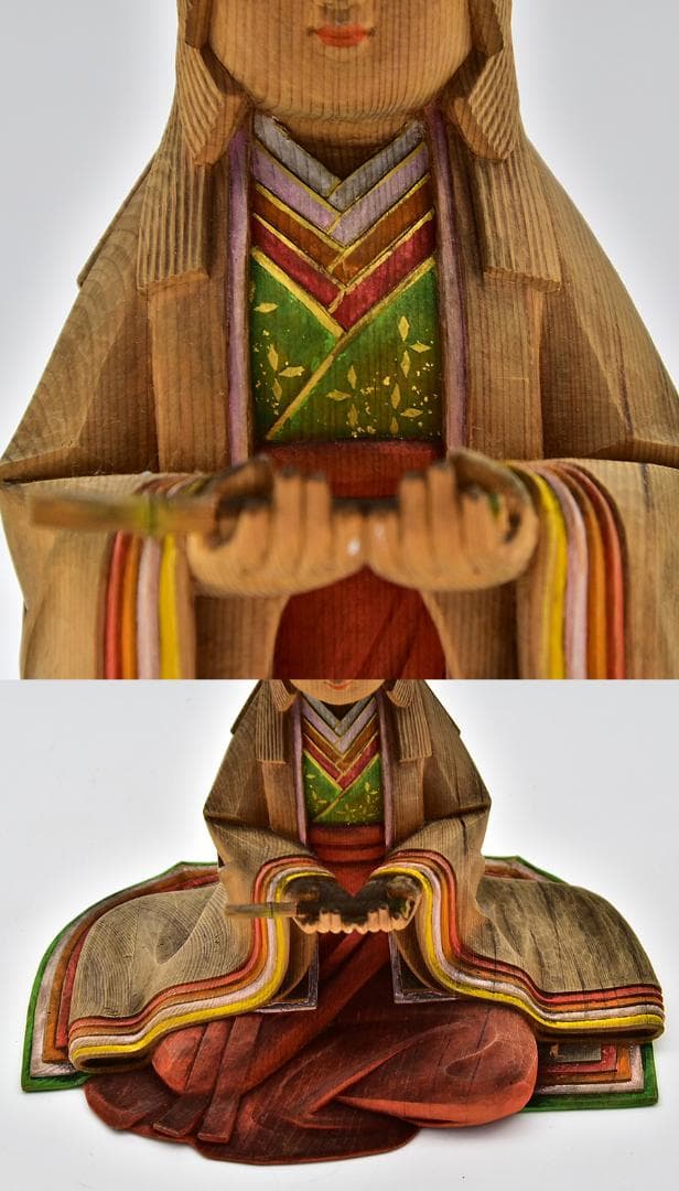 井波彫刻 仏師 砂田清定作 木彫 色絵彩色細密 竹取物語 高さ24cm かぐや姫