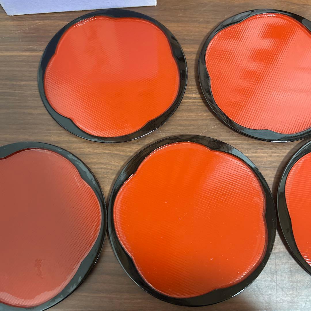 毧前漆器 丸梅鉢 梅型銘々皿 5枚セット 箱付き