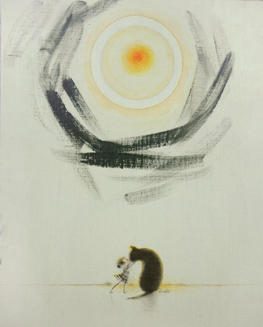 油絵 菅家令子 絵 絵画 インテリア F3-092018 可愛い子犬 猫と女の子