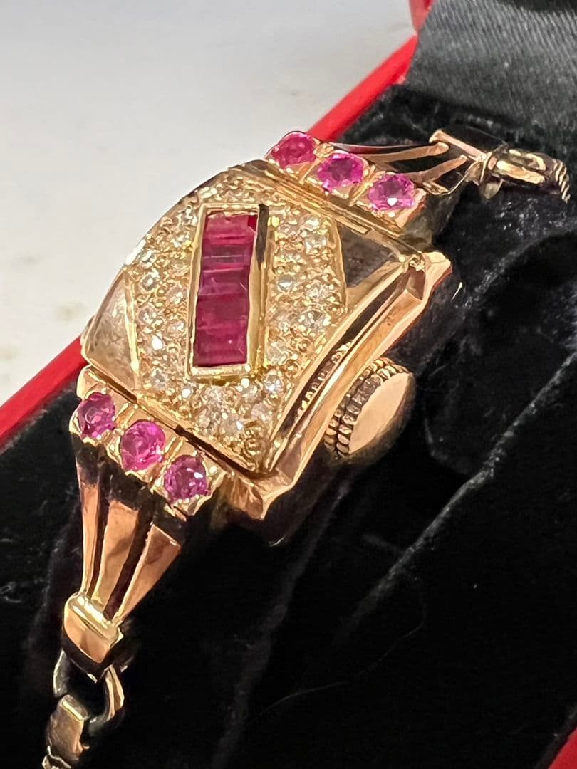 アンティークレディースウォッチ◇カクテルウォッチ◇ルビー　ダイヤ　14K 14金