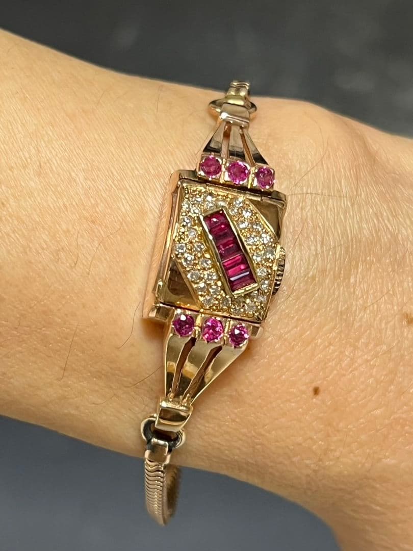 アンティークレディースウォッチ◇カクテルウォッチ◇ルビー　ダイヤ　14K 14金