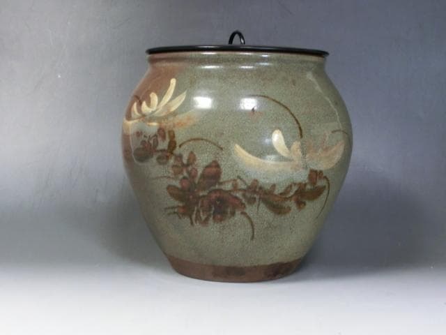 水指■古い時代物 絵唐津 瀬戸 大正弐年 丸正今井 菊 骨董品■