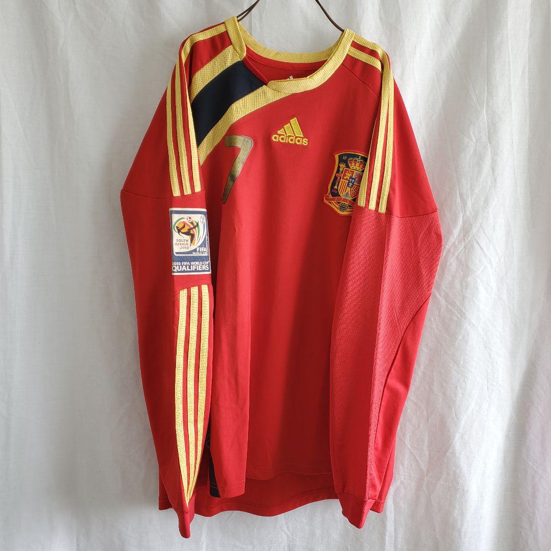 B1011 アディダス　スペイン代表 長袖 ユニホーム 赤 ダビド・ビジャ