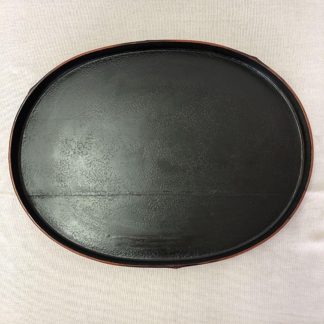 茶道具•新潟漆器 手付きの竹塗楕円型茶櫃