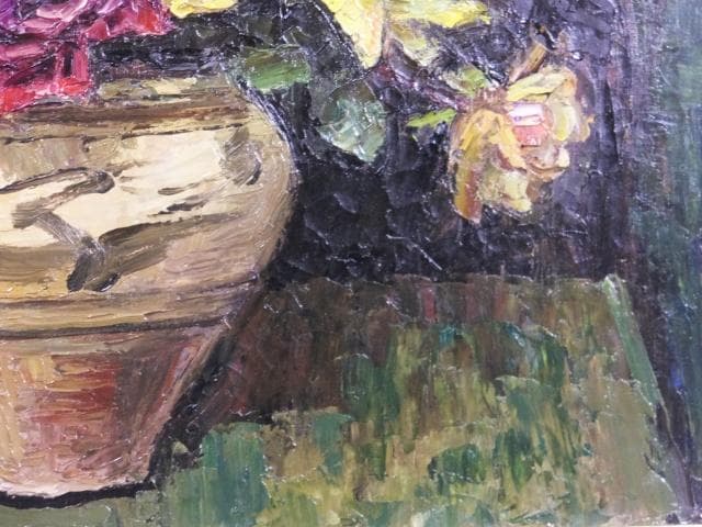 日動画廊取扱　萩谷巌　直筆サイン『ばら』キャンヴァスに油彩 15号 0418L