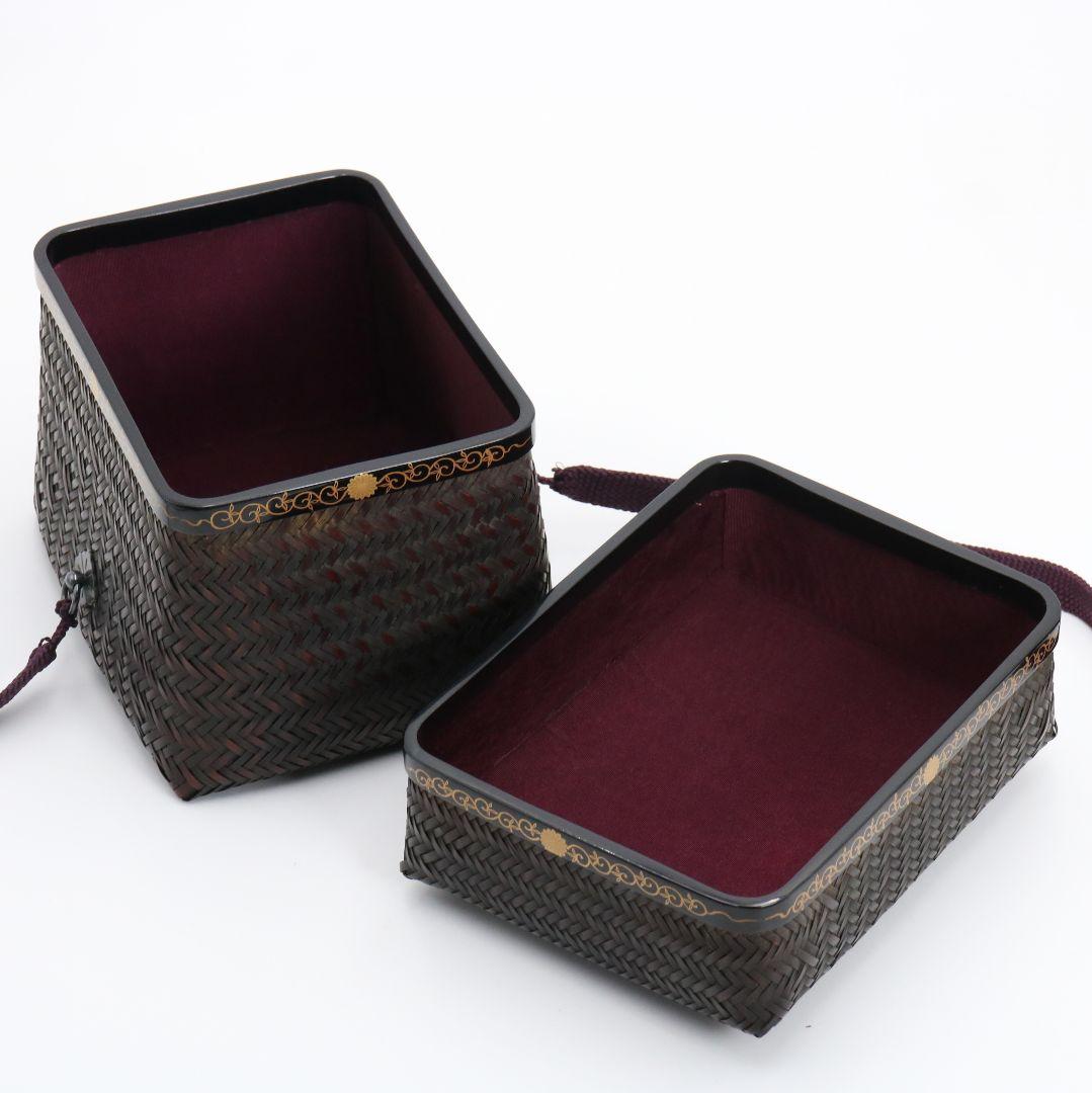 東竹園斎作 茶籠 網代編 野点 茶道具一式 共箱　DR613　R9y