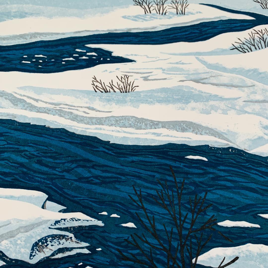 真作保証 中野章 『冬の川』 木版画 額装 直筆 サイン入 A.P. 限定 絵画