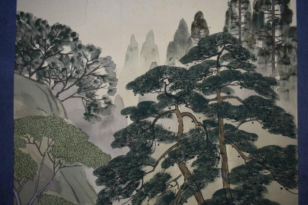 真作/平三/渓山清風/山水瀧図/滝/山水図/桐共箱付/布袋屋掛軸A-92