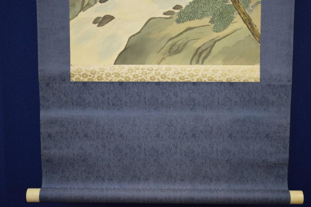 真作/平三/渓山清風/山水瀧図/滝/山水図/桐共箱付/布袋屋掛軸A-92