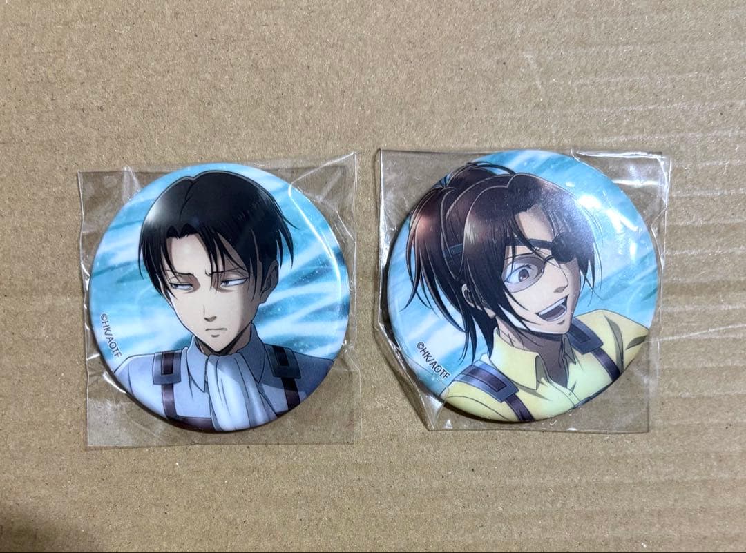 進撃の巨人　リヴァイ　ハンジ　缶バッジ　海