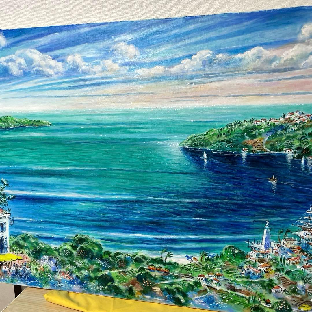 平野琳人『帆船のいる港』油彩 原画 M30 大作傑作 平野オリジナル額装