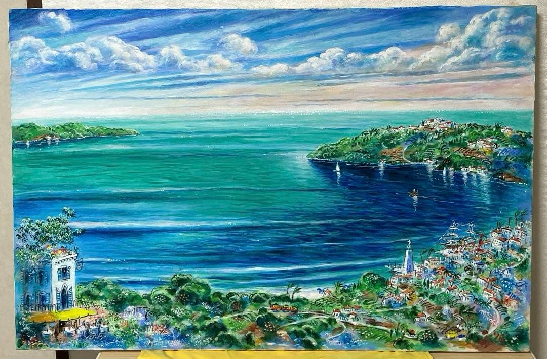 平野琳人『帆船のいる港』油彩 原画 M30 大作傑作 平野オリジナル額装