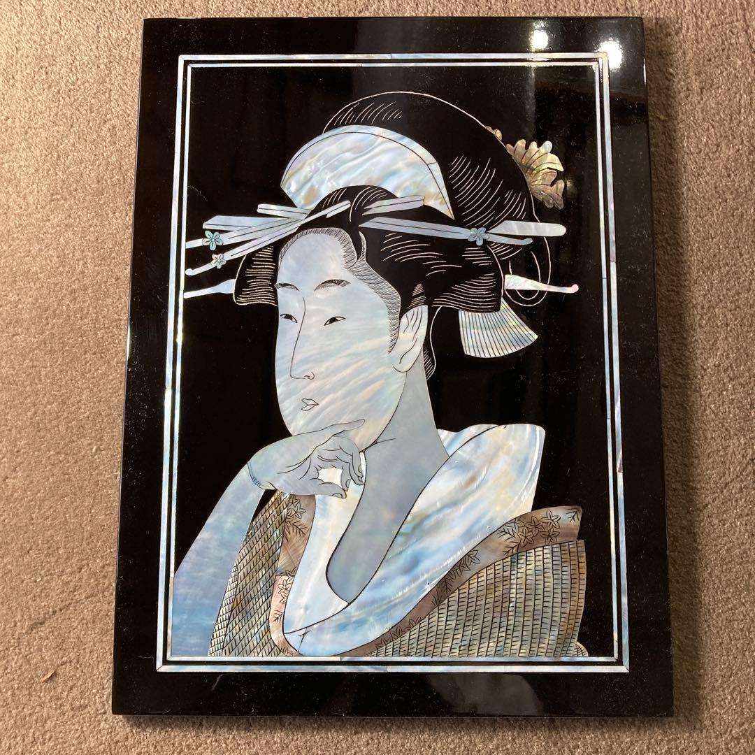 希少 螺鈿 喜多川歌麿 美人画 浮世絵 古画 アンティーク