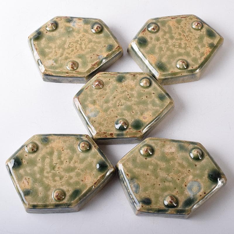 瀬戸焼　鼎窯　加藤春鼎　加藤孝作　灰釉　六角向付　五客　共布共箱　V　R8245