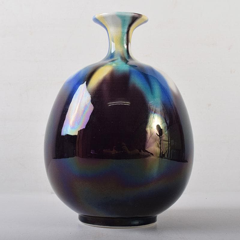 九谷焼　柳雨軒　三代八十吉　徳田正彦作　彩釉　壷　共箱　U　R8706