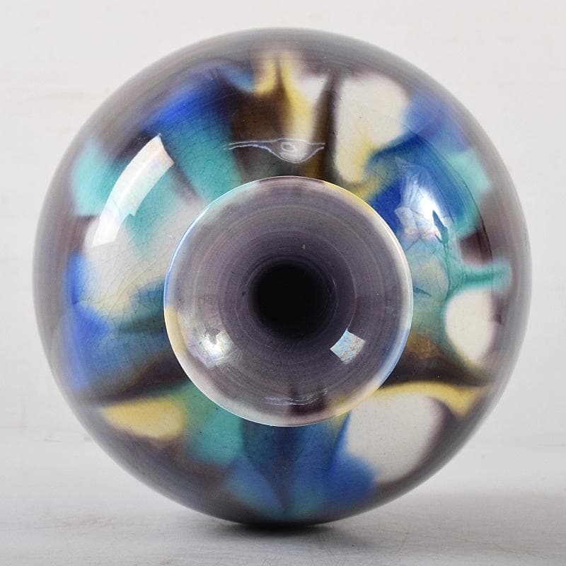 九谷焼　柳雨軒　三代八十吉　徳田正彦作　彩釉　壷　共箱　U　R8706