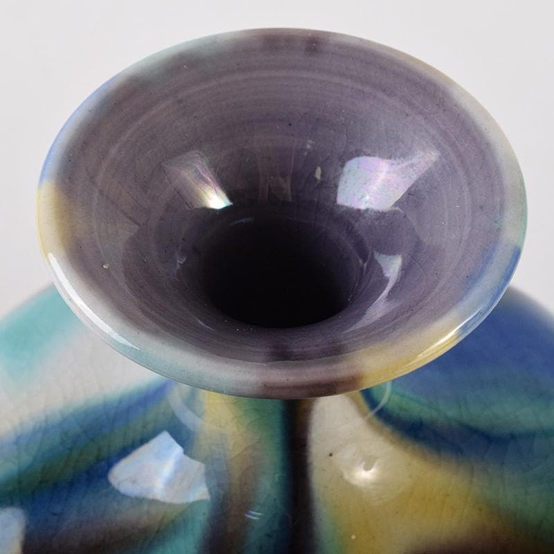 九谷焼　柳雨軒　三代八十吉　徳田正彦作　彩釉　壷　共箱　U　R8706