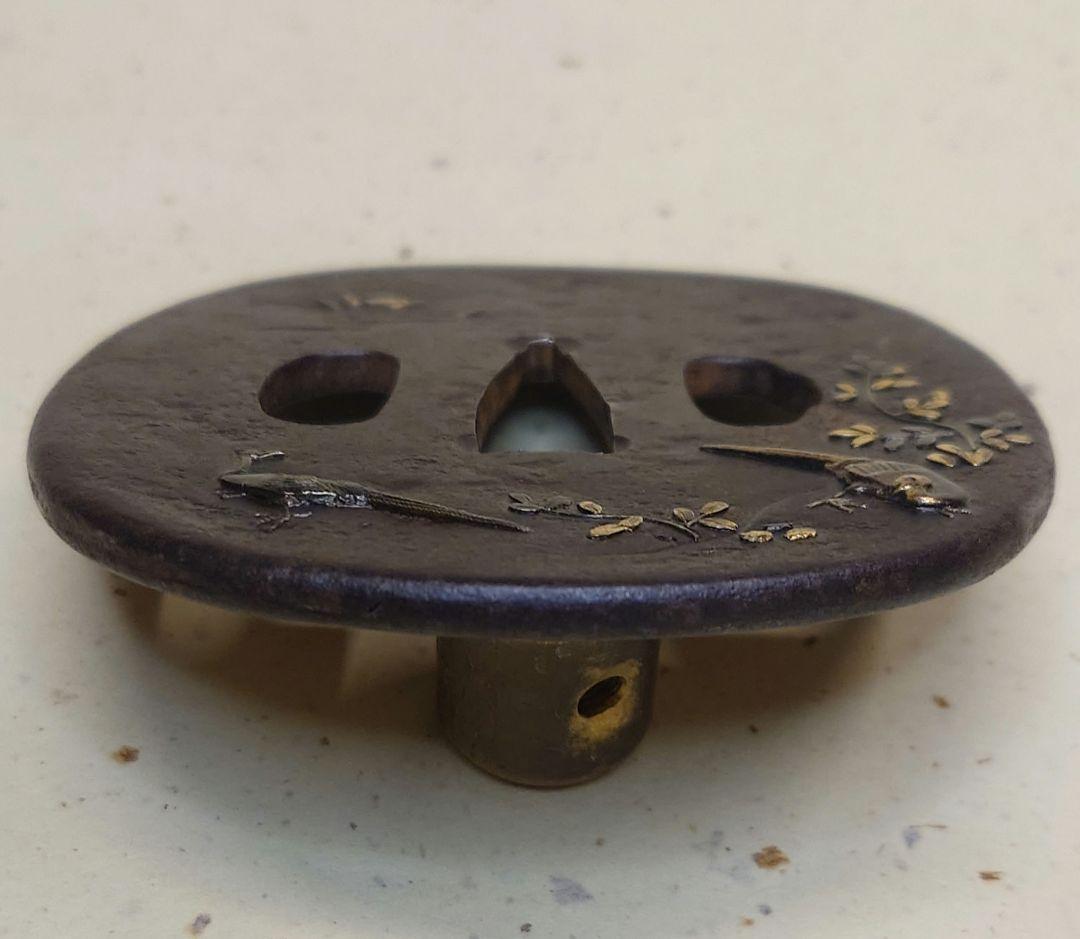 鉄鍔、鉄地に夫婦雉に秋草図