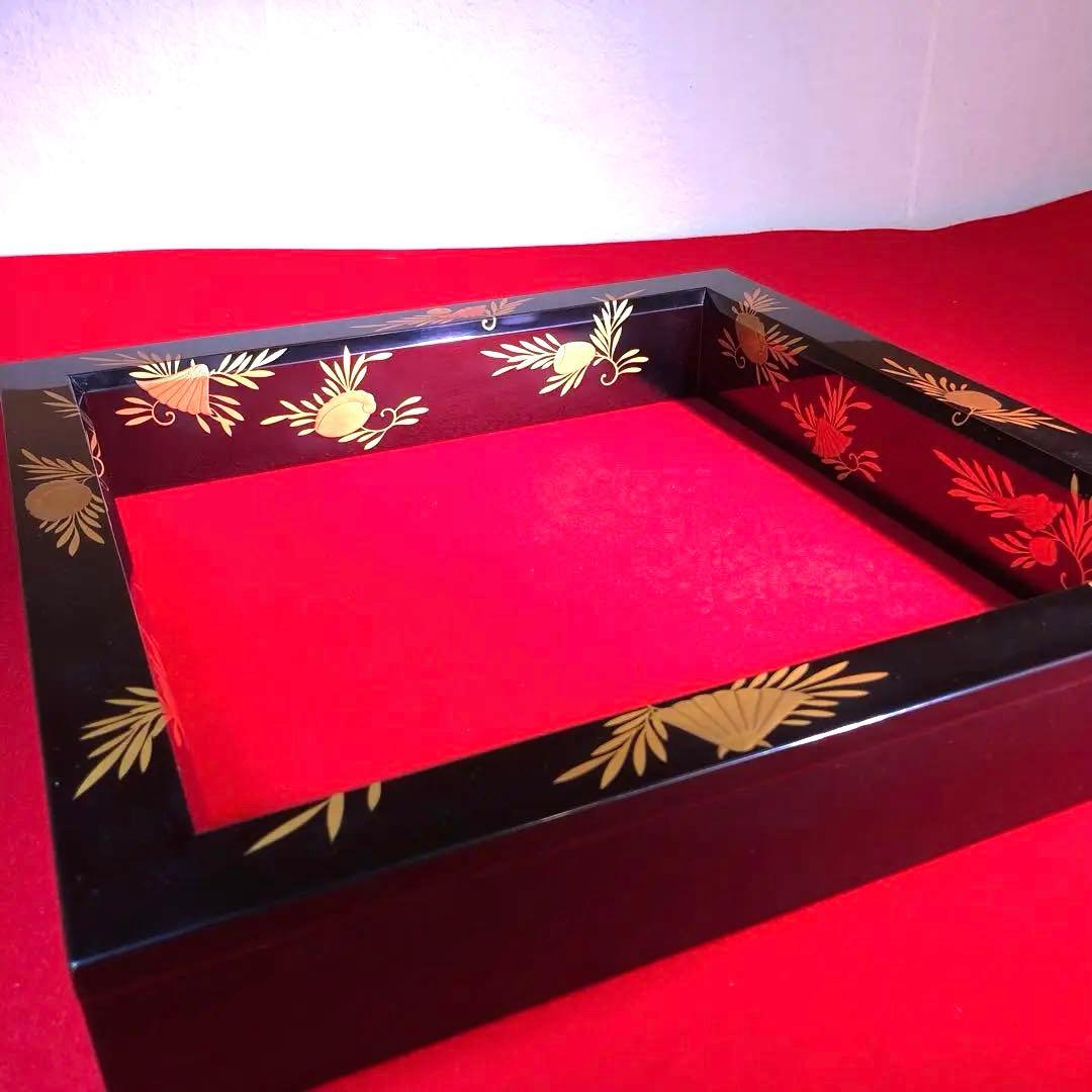 【茶道具】岡本陽斎作　海松貝蒔絵黒塗炉縁