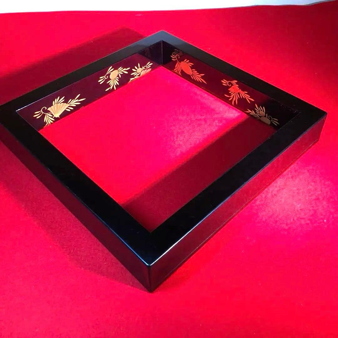 【茶道具】岡本陽斎作　海松貝蒔絵黒塗炉縁