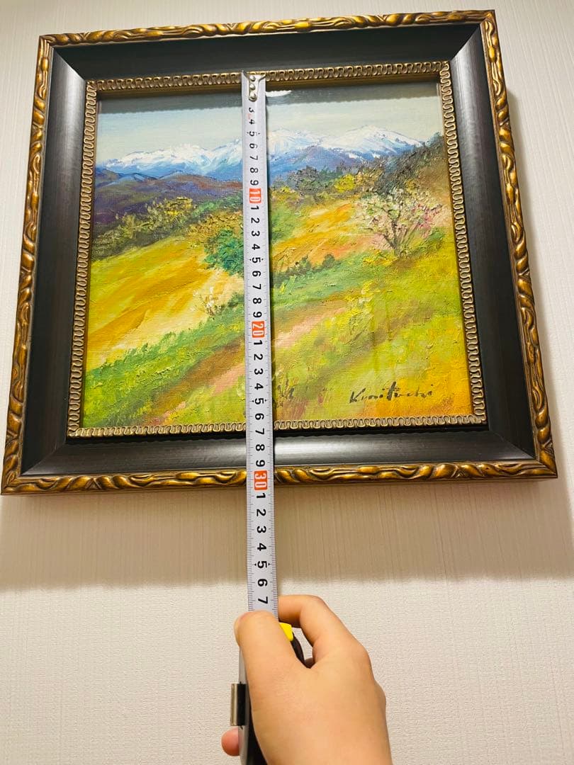 国立秀雄『安曇野山畑』油絵　直筆風景画　裏書サイン　高級額装